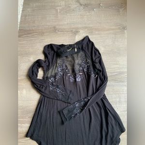 Free People Longer Shirt with Lace and Embroidery